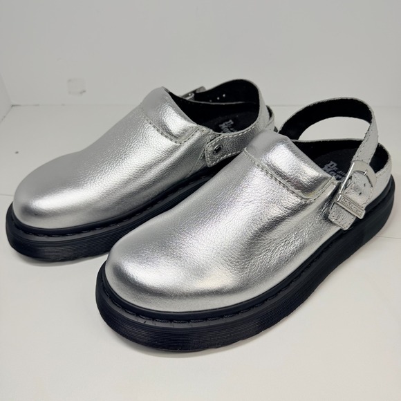 Dr. Martens Laketen Womens 9 Silver Metallic Leather Slingback Clogs Mules NEW - Picture 3 of 7